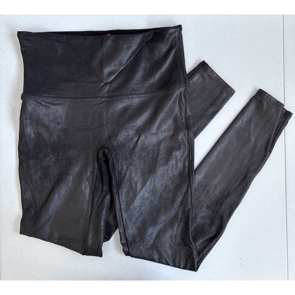 SPANX Pants - Spanx Women's L Black Faux Leather Shine Bodycon Ankle Pants Shapewear Leggings